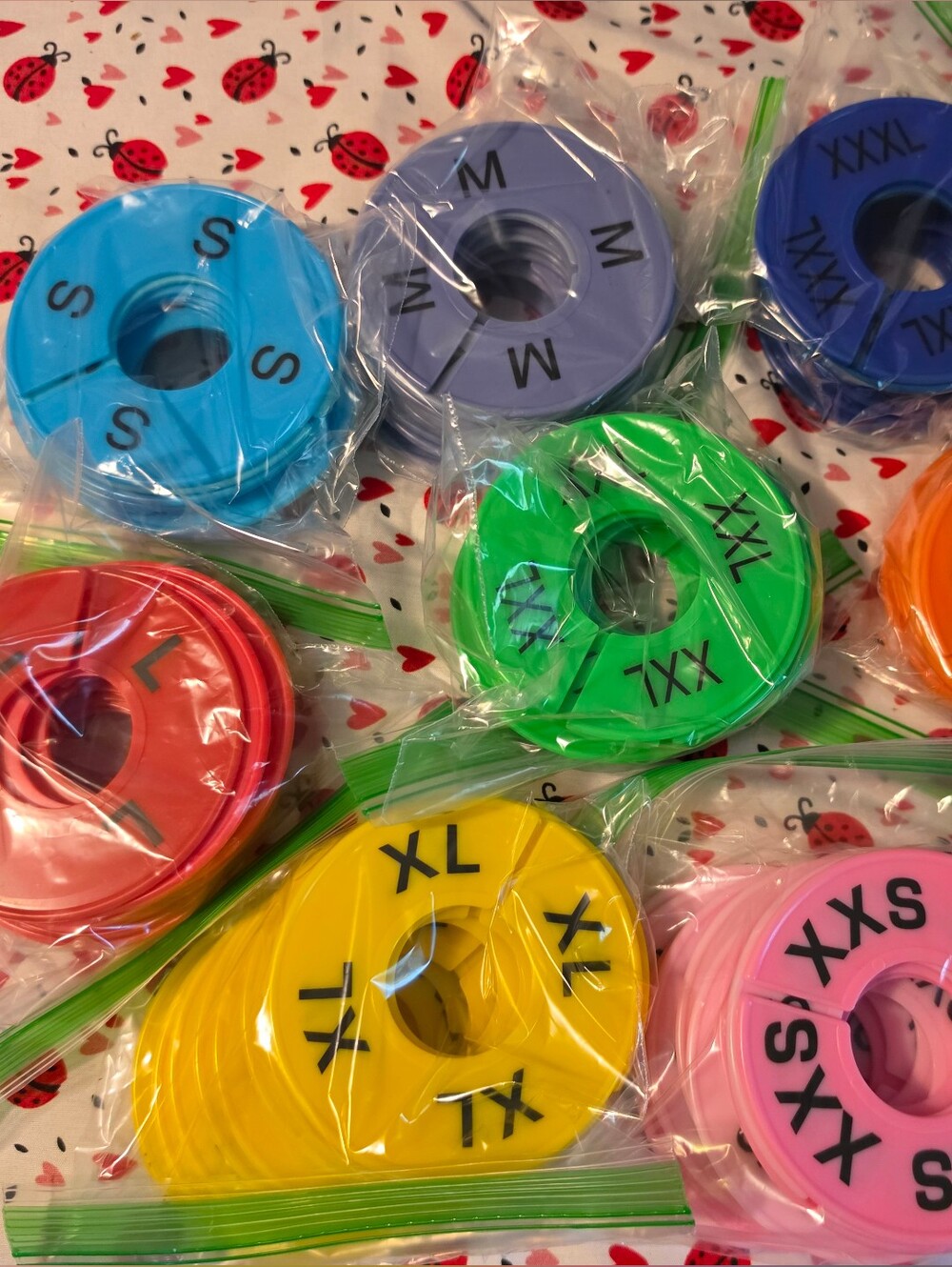 Multicolor Garment Size Marker Rings -Assorted Colors 112 pieces 14 of each size